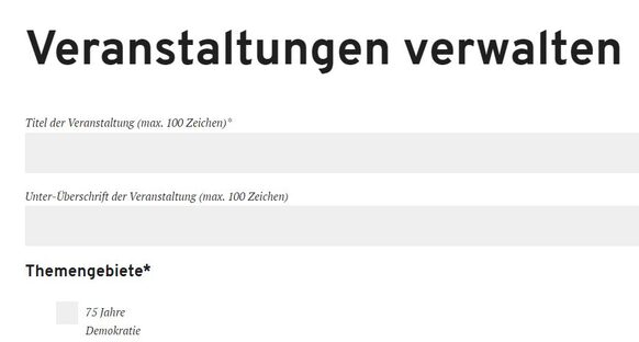 Screenshot des Formulars für den Veranstaltungskalender