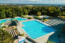 Drohnenaufnahme der Schwimmbecken im Hardtbergbad