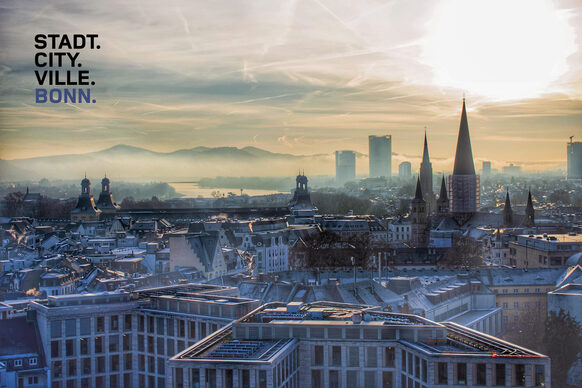 Stadtansicht mit der Dachmarke Stadt.City.Ville.Bonn