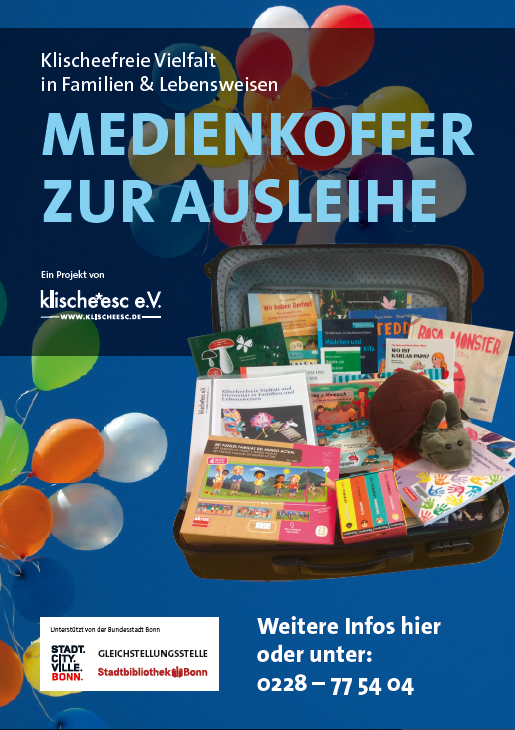 Medienkoffer mit Büchern und Luftballons