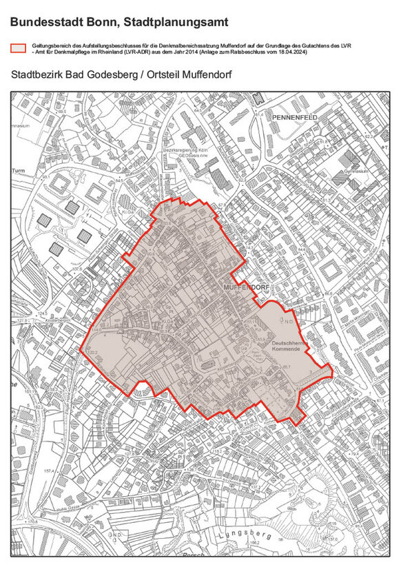 Vorläufige Abgrenzung des historischen Ortskerns von Muffendorf (Copyright Stadt Bonn)