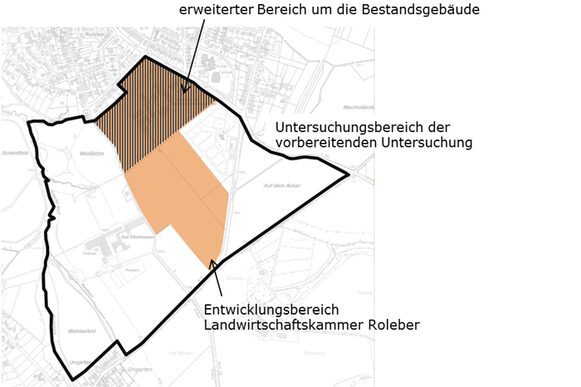 Übersichtsplan zum Entwicklungsbereich Landwirtschaftskammer Roleber