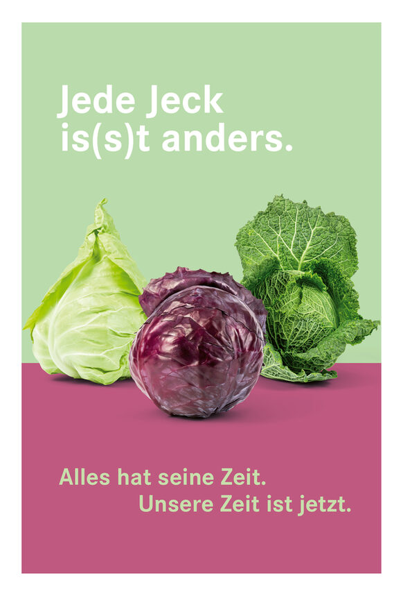 Plakat mit einem Rotkohl, einem Wirsing und einem Spitzkohl