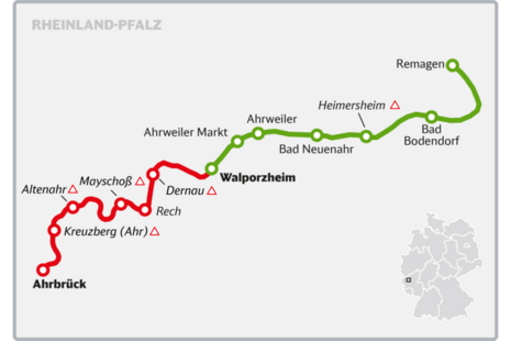 Das Bild zeigt eine Grafik mit der neuen Ahrtalbahn-Strecke und den Haltepunkten.