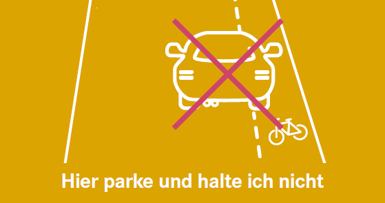 Eine Grafik zeigt ein durchgestrichenes Auto, das auf einem Fahrradweg parkt.