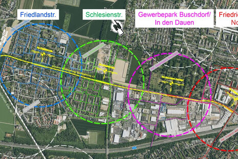 Das Bild zeigt den Ausschnitt einer Karte, in der geplante Projekte für Nah- und Regionaverkehr eingetragen sind.