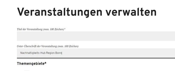 Screenshot des Formulars für den Eintrag im Veranstaltungskalender